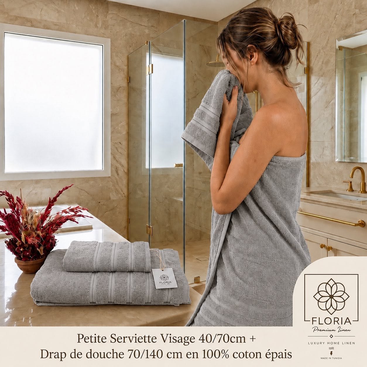 Set 2 - Serviette Visage 40/70CM + DRAP DE DOUCHE 70/140CM – Image 4