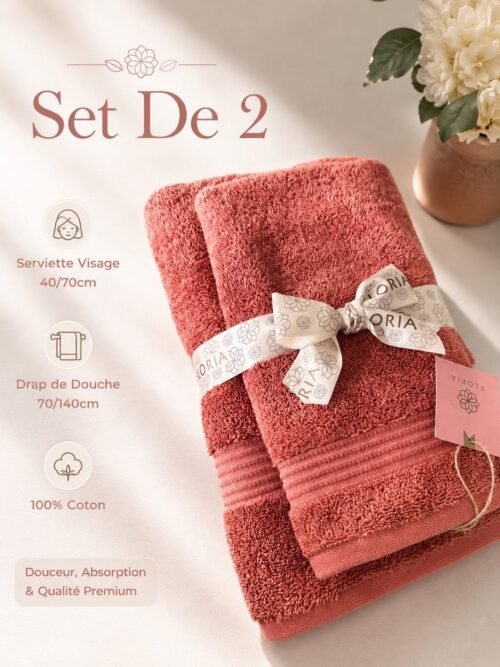 Set 2 - Serviette Visage 40/70CM + DRAP DE DOUCHE 70/140CM
