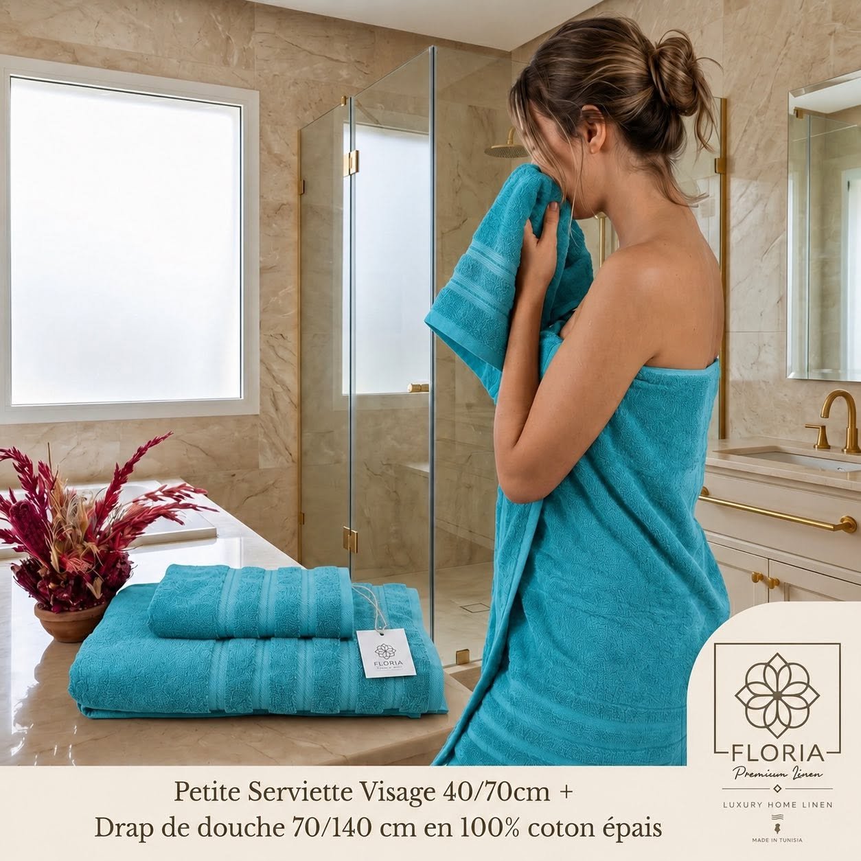 Set 2 - Serviette Visage 40/70CM + DRAP DE DOUCHE 70/140CM