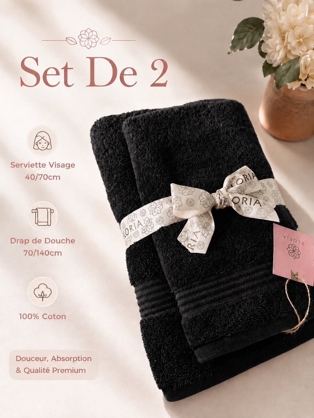 Set 2 - Serviette Visage 40/70CM + DRAP DE DOUCHE 70/140CM – Image 3