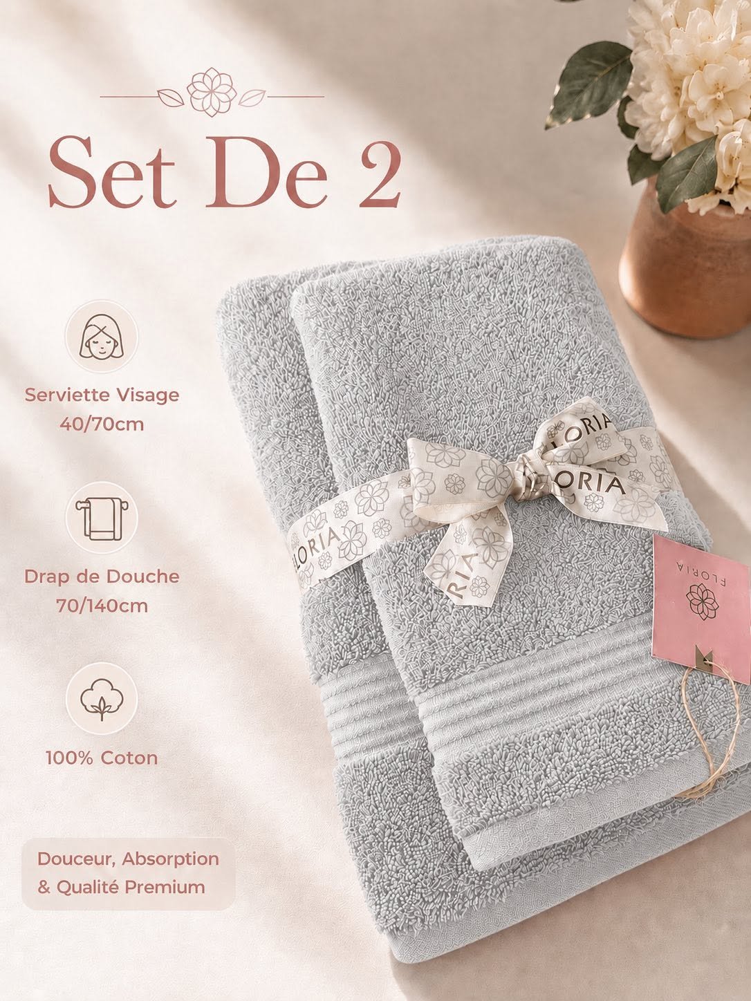 Set 2 - Serviette Visage 40/70CM + DRAP DE DOUCHE 70/140CM – Image 4