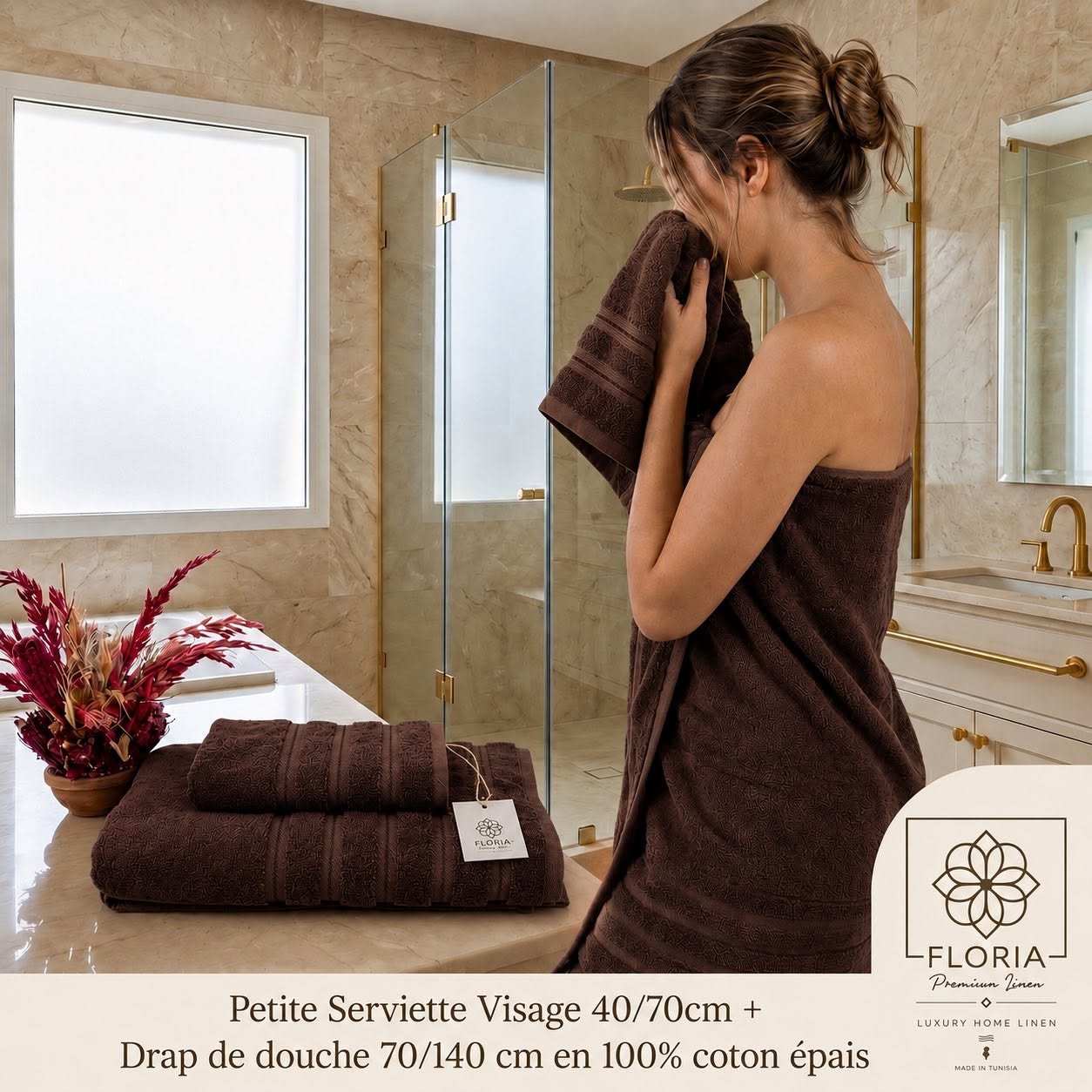 Set 2 - Serviette Visage 40/70CM + DRAP DE DOUCHE 70/140CM – Image 2