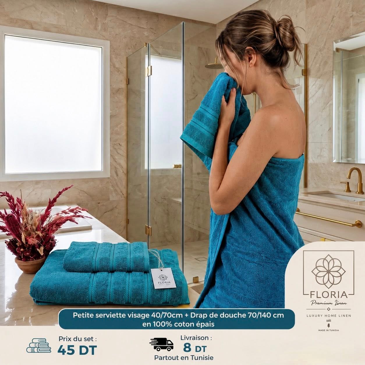 Set 2 - Serviette Visage 40/70CM + DRAP DE DOUCHE 70/140CM – Image 3