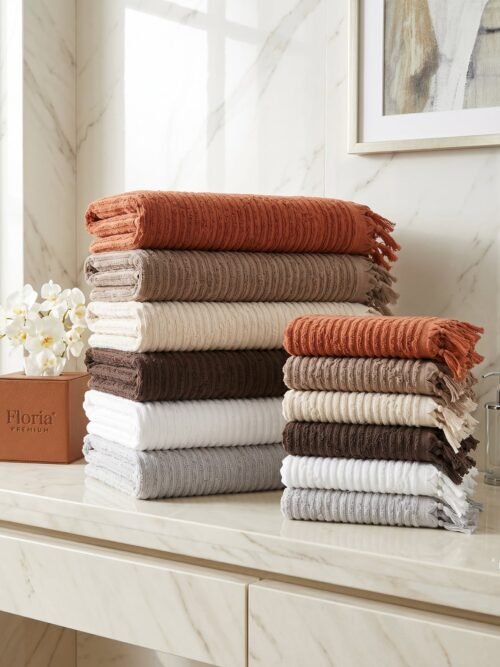 Set 6 Serviettes / Draps / Grands Draps de Bain à Franges - César