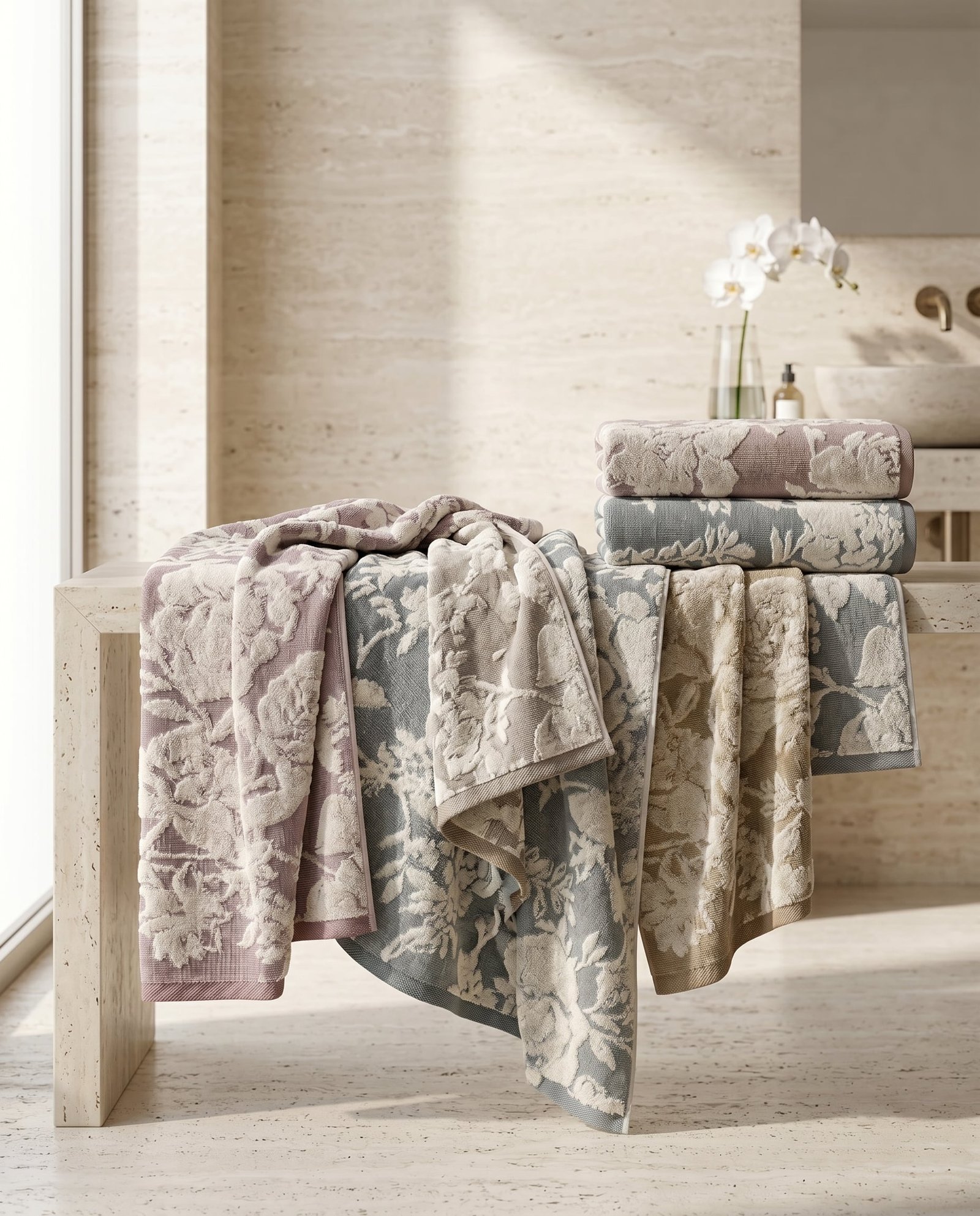 Set 6 Grands Draps de Bain DENTELLE - 90/150CM