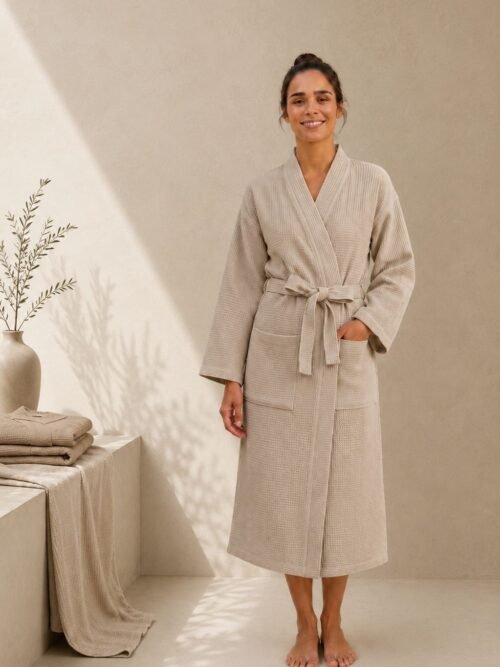 Peignoir Brise NID D'ABEILLE Unisexe - Beige